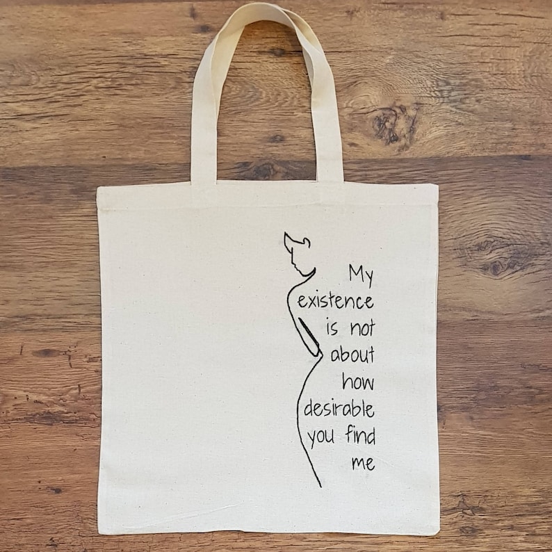 Hand embroidered feminist tote bag shopping bag made from recycled cotton