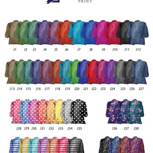 May include: A collection of 49 different watercolor illustrations of jackets, shirts, and blouses. The designs include solid colors, polka dots, stripes, and floral patterns.