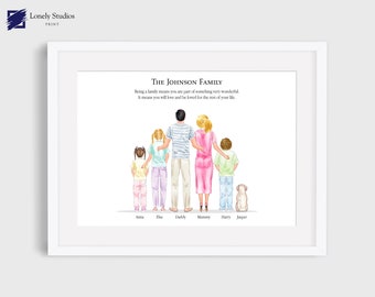 Personalised Family Print, Custom Family Gift, Family Dog Print, Personalized Family Portrait With Pets, Christmas Gift, Custom portrait