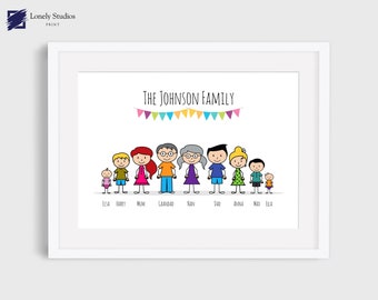 Personalised Stick Family Print - Custom Wall Art, new home decor, housewarming gift