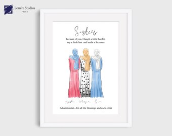 Muslim FRIENDSHIP PRINT, sisters in deen print, muslim sisters in hijab