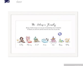 Personalised family shoes and trainers print, Personalised family welly print, boot picture, new home decor, housewarming gift wall art