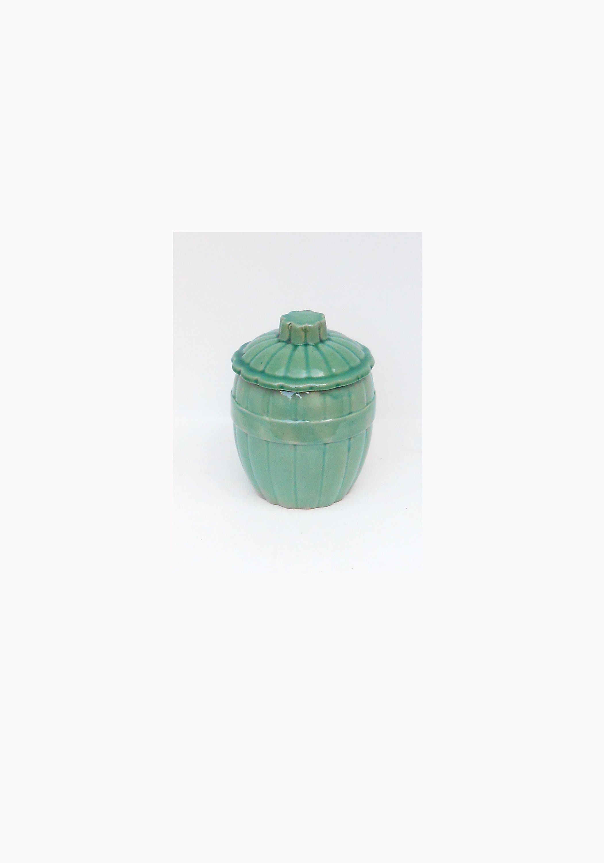 Ancien Pot et Couvercle en Céramique - Couleur Vert d'eau Belgique Années 40/50