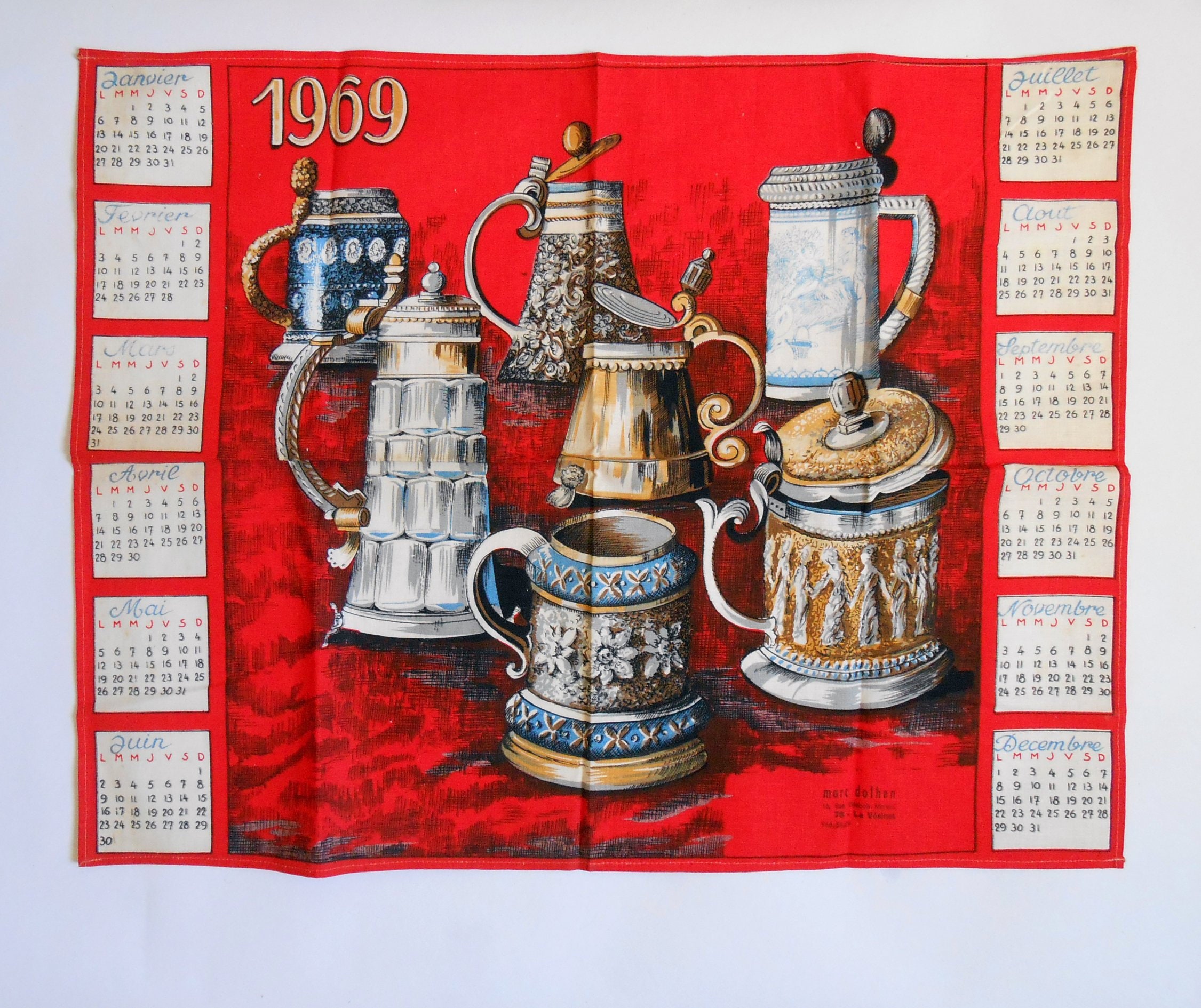 Torchon de Cuisine Publicitaire Vintage - Calendrier Année 1969 France Coton