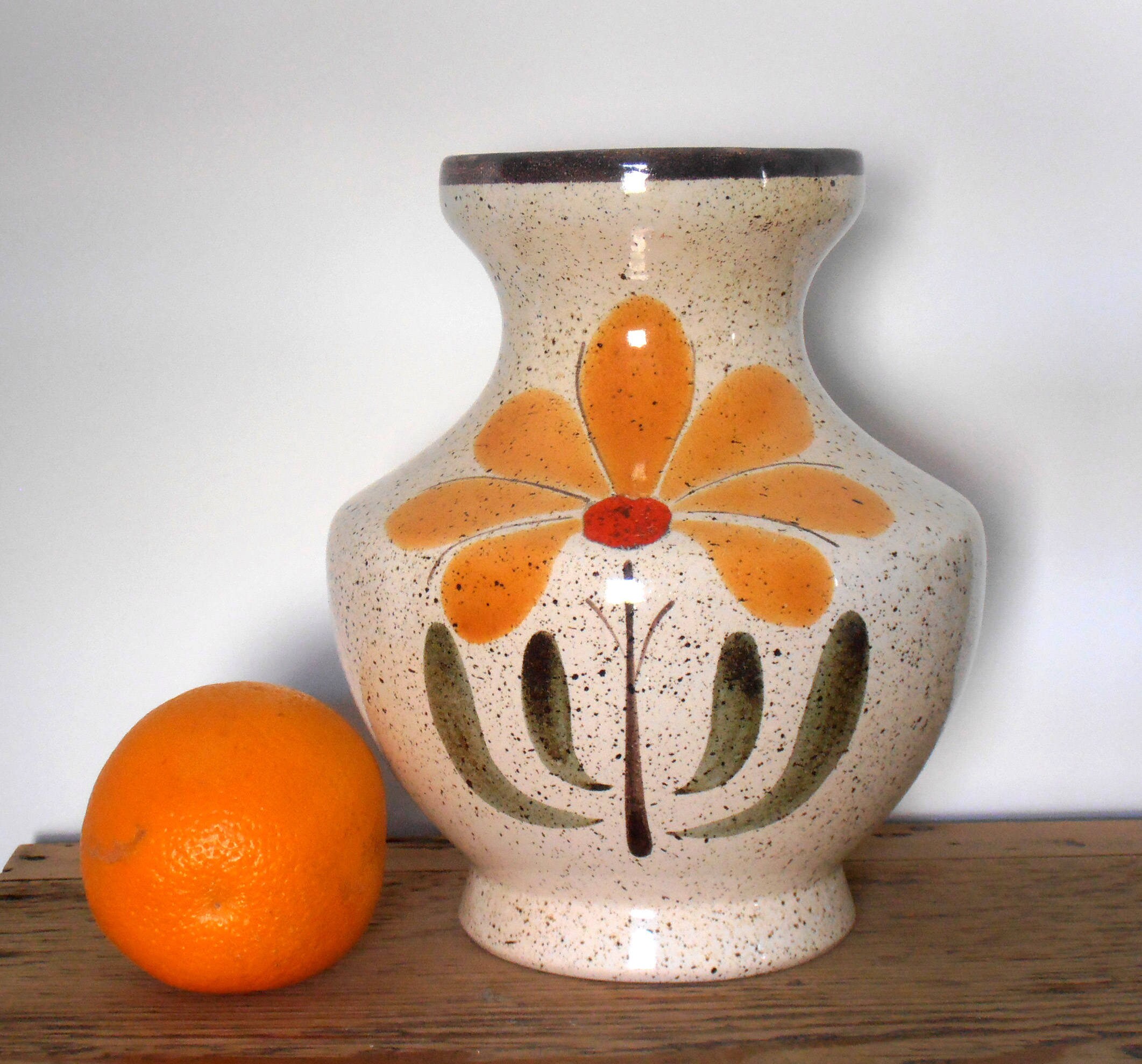 Vase Céramique Saint Clément - Motif Fleur Vintage Années 70