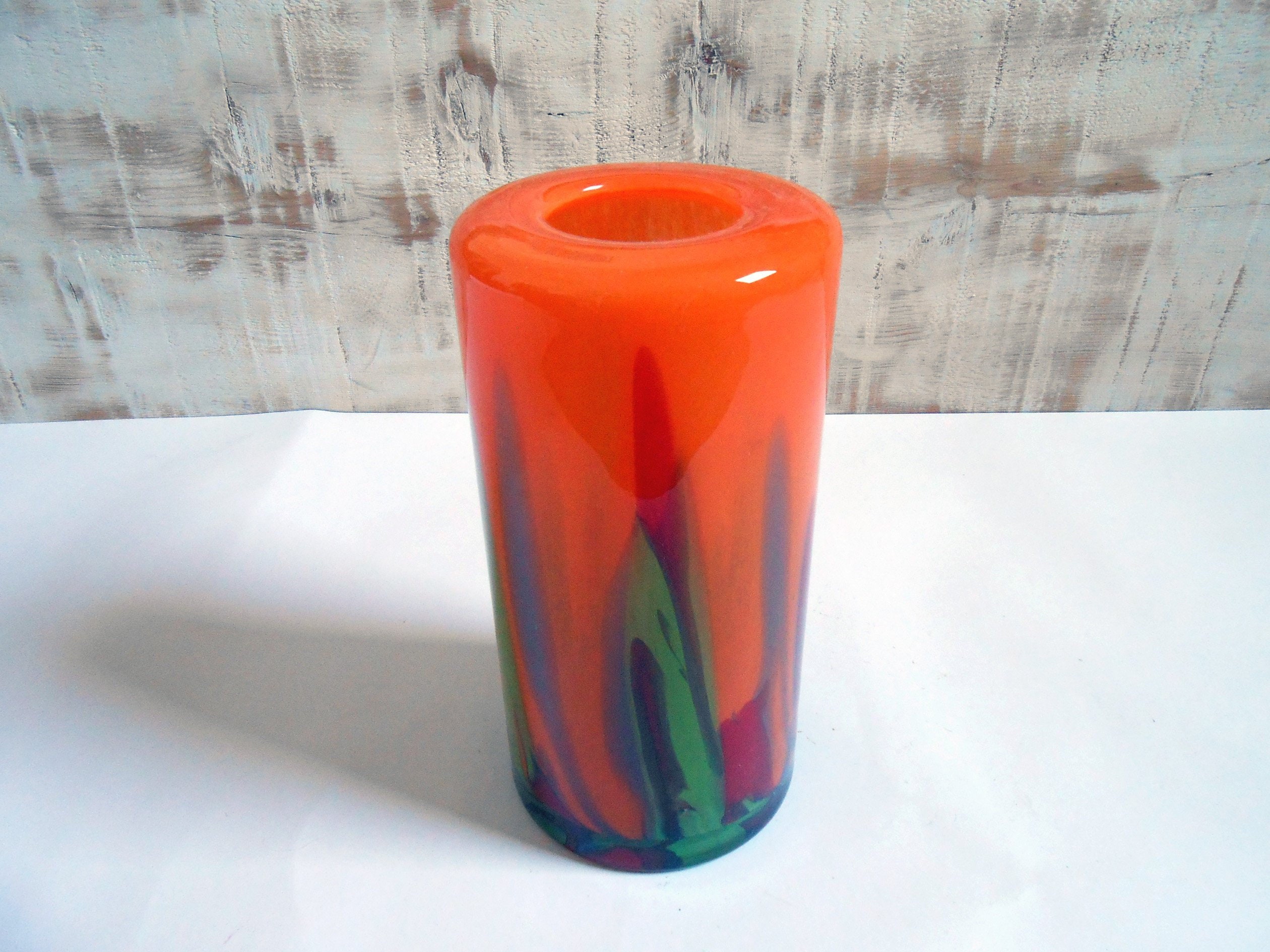 Vase en Verre Soufflé Multicolore - Vase Cylindrique Vintage Années 60/70