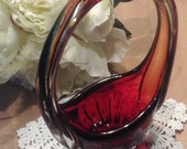 Murano glass, bowl, basket, glass art, Italy, 80s style, pastry bowl, glass bowl