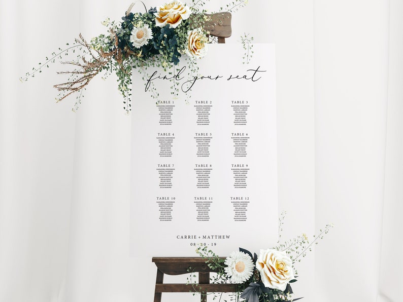 PTC07 Minimal Wedding Editable Wedding Seating Chart Template DIY Seating Chart Modern Wedding