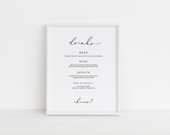 Printable Wedding Bar Menu - Editable Wedding Menu Template - Instant Download - 007