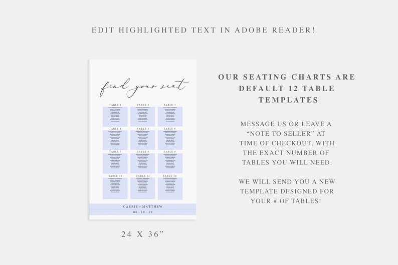 PTC07 Minimal Wedding Editable Wedding Seating Chart Template DIY Seating Chart Modern Wedding