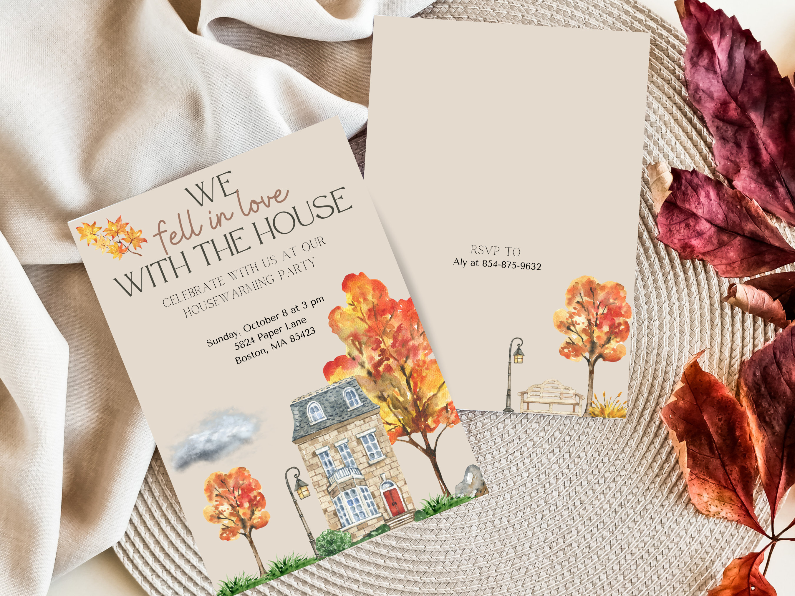 Fall Housewarming Party Invitation, Stone House, Editable Template ...