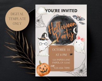 Friendly Ghost Halloween Party Invitation, Editable Template (Digital Download)