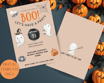 Friendly Ghost Halloween Party Invitation, Customizable Template (Digital Download)