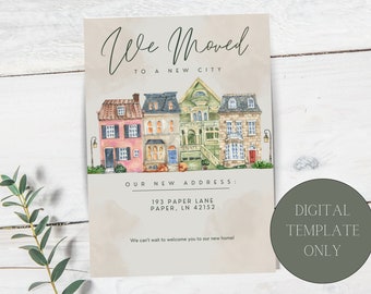 Moving Announcement, New Address Announcement, We Moved, Watercolor Home, We Moved Announcement Card, Watercolor Homes, New Address Card