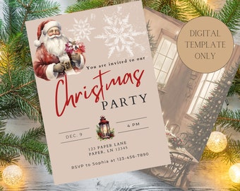 Santa Watercolor Christmas Party Invitation (Digital Download)