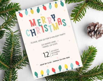 Colorful Christmas Party Invitation Template, Girl's Night (Digital Download)