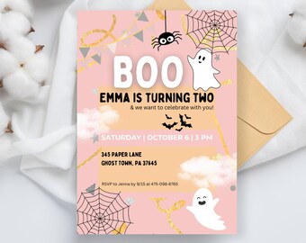 Two Boo Birthday Invitation, Autumn Ghost Theme (Instant Download)