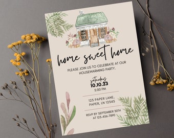 Watercolor Cottage Housewarming Invitation Template (Digital Download)