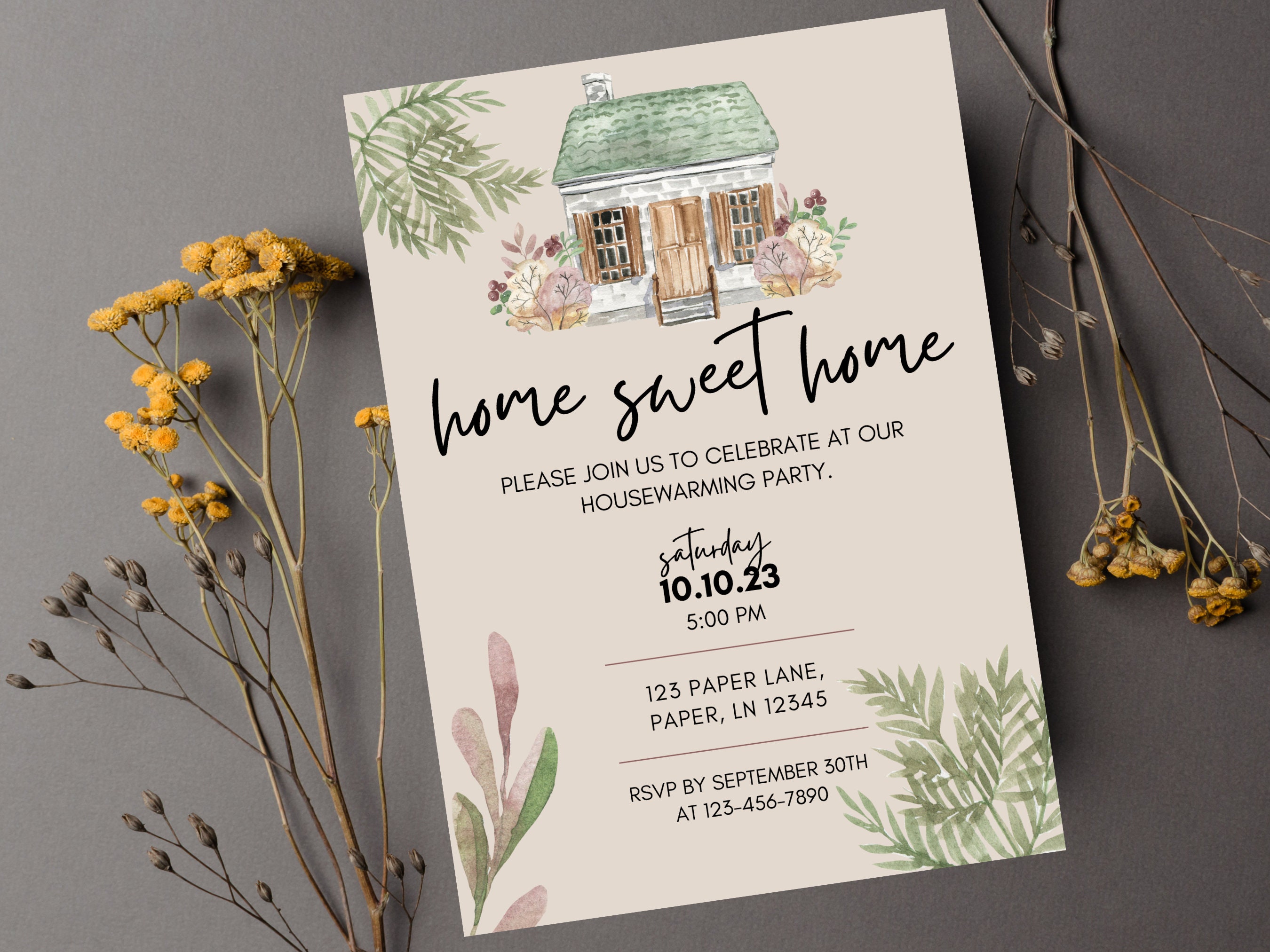 Watercolor Cottage Housewarming Invitation Template (digital Download ...