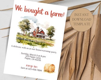 Farmhouse Housewarming Party Invitation Template (Digital Download)