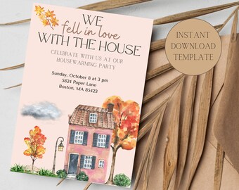 Watercolor Autumn Housewarming Invitation Template (Digital Download)