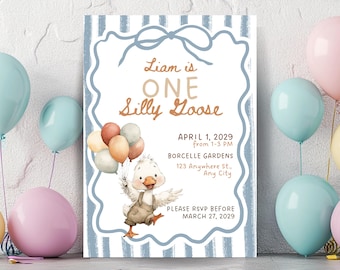 One Silly Goose Birthday Invitation, Customizable Template (Digital Download)
