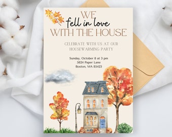 Fall Housewarming Party Invitation Template, Editable, Autumn Leaves (Digital Download)