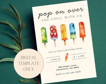 Popsicle Birthday Party Invitation, Customizable Template (Digital Download)