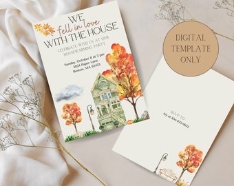 Fall Housewarming Party Invitation, Watercolor Autumn Theme (Digital Template)