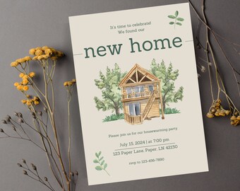 Cabin Housewarming Invitation Template (Digital Download)