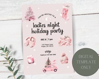 Pink Holiday Ladies Night Invitation Template (Digital Download)