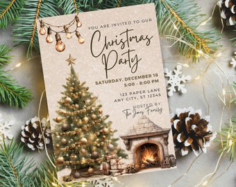 Vintage Christmas Party Invitation, Classic Holiday Invite (Digital Download)