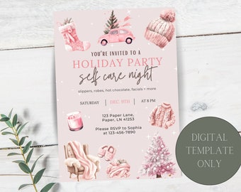 Pink Holiday Girls Night Invitation Template (Digital Download)