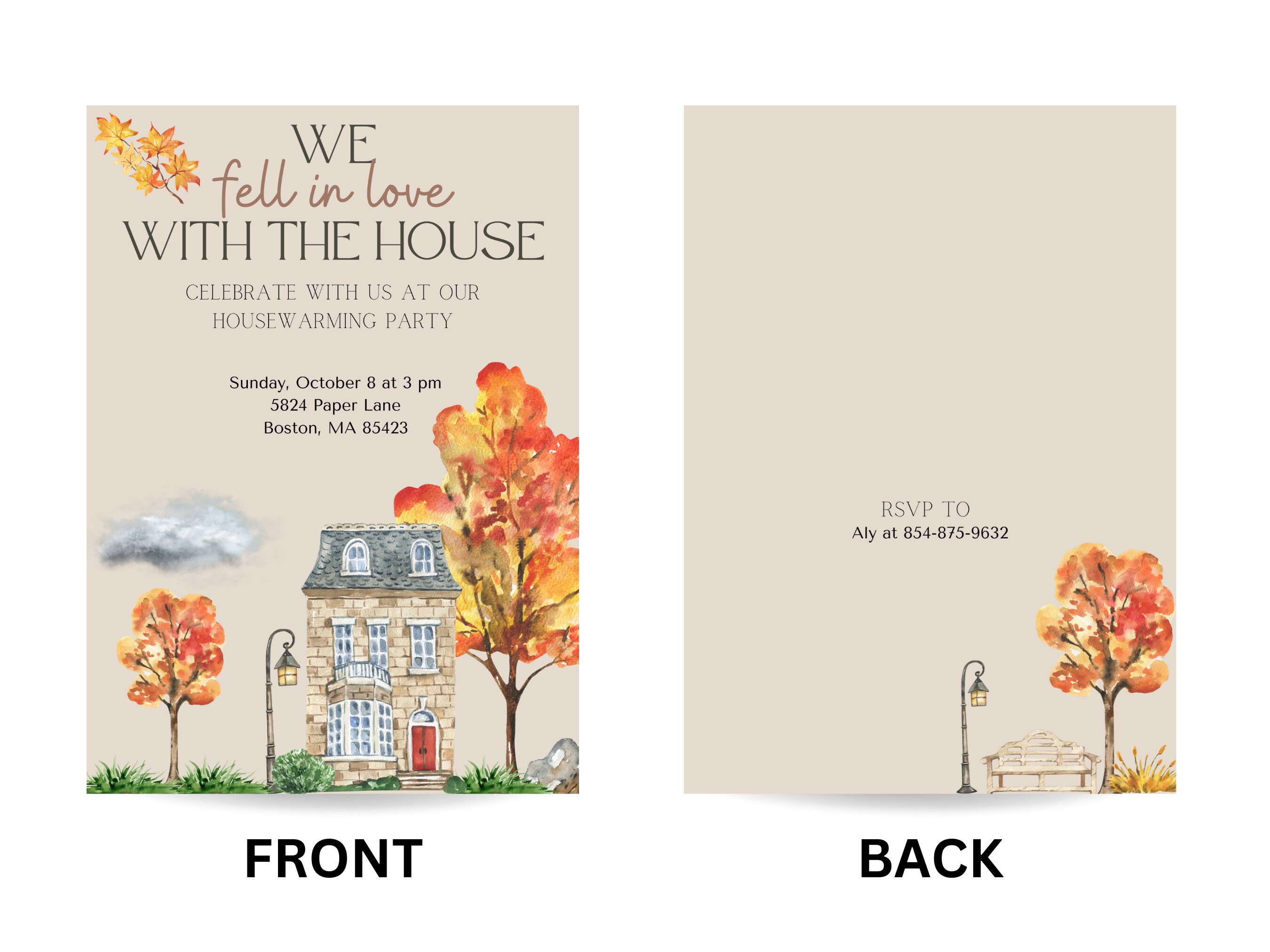 Fall Housewarming Party Invitation, Stone House, Editable Template ...