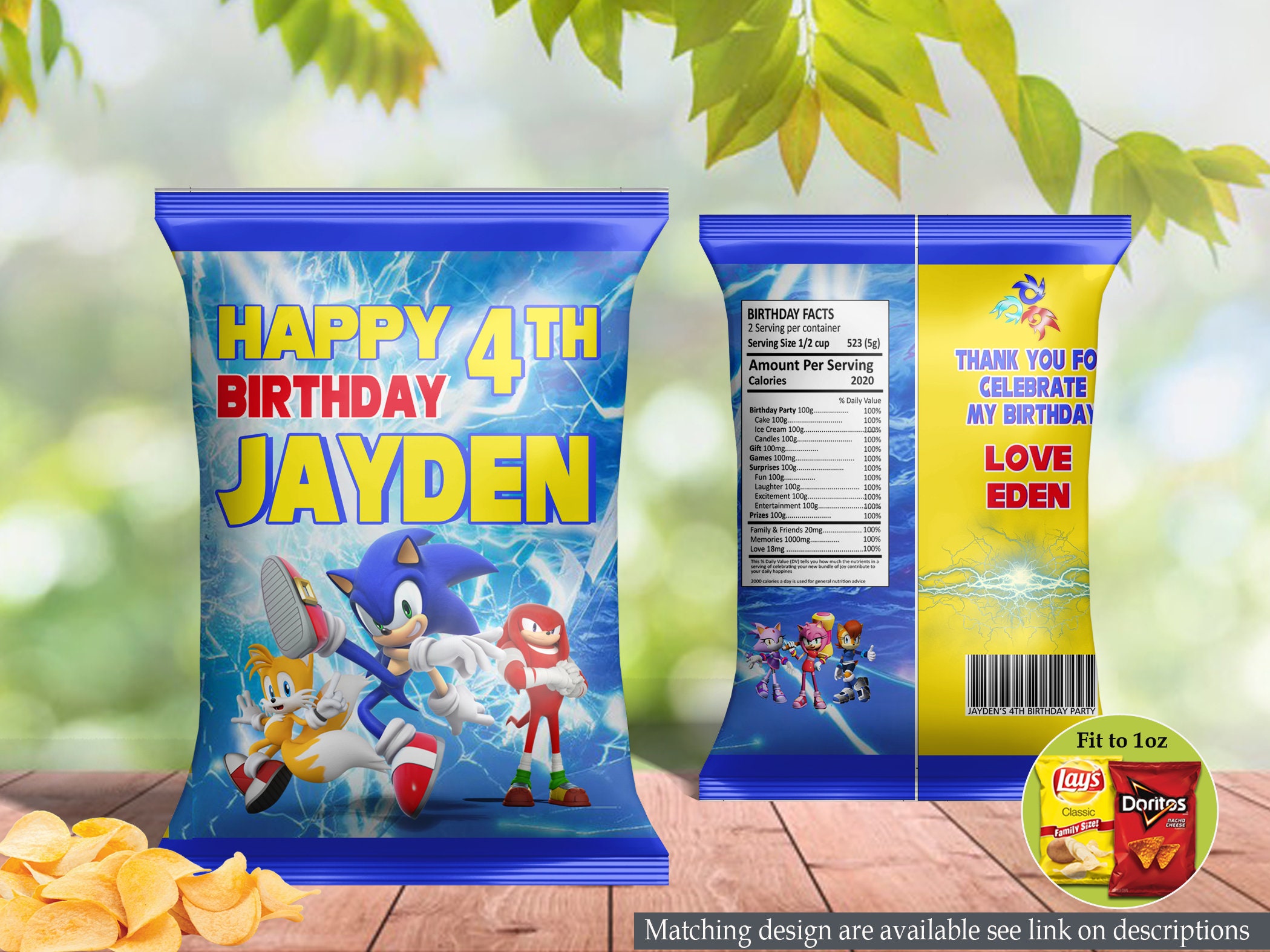 Sonic birthday chip bags Favor bag Chip bag wrapper Chip Etsy