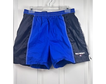 Polo Sport Ralph Lauren Mens Blue Black Colorblock Swim Trunks Shorts Vintage L