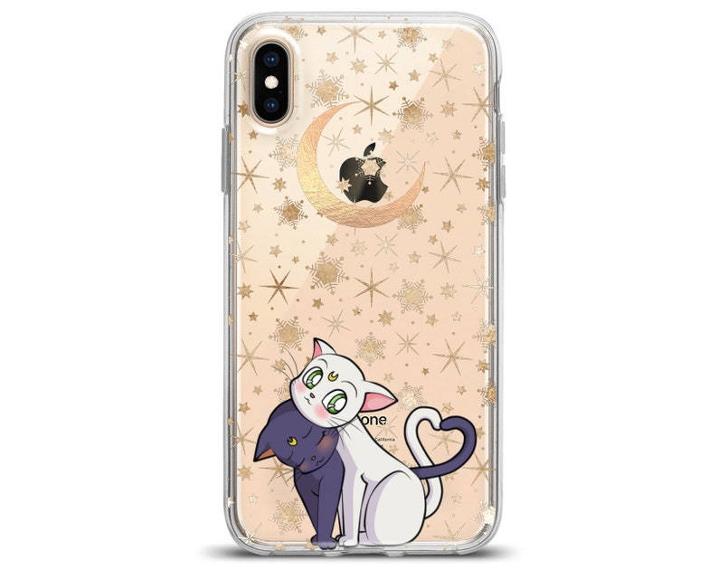 Moon iPhone case iPhone 11 clear luna cat stars iPhone X case iPhone kawaii case iPhone Xs Max case 8 Plus iPhone 13 cute xr cases 12 Pro se image 4