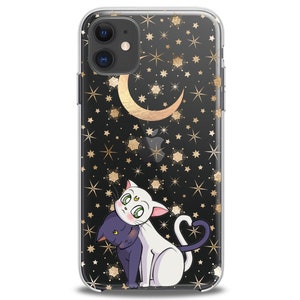 Moon iPhone case iPhone 11 clear luna cat stars iPhone X case iPhone kawaii case iPhone Xs Max case 8 Plus iPhone 13 cute xr cases 12 Pro se image 1