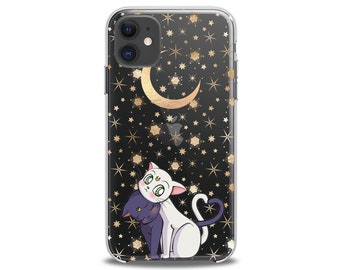 Moon iPhone case iPhone 11 clear luna cat stars iPhone X case iPhone kawaii case iPhone Xs Max case 8 Plus iPhone 13 cute xr cases 12 Pro se