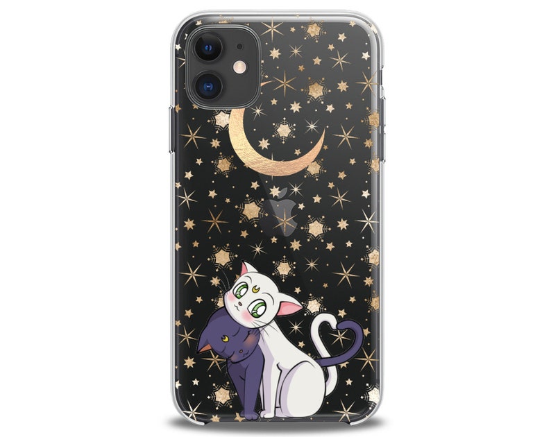 Moon iPhone case iPhone 11 clear luna cat stars iPhone X case iPhone kawaii case iPhone Xs Max case 8 Plus iPhone 13 cute xr cases 12 Pro se image 1