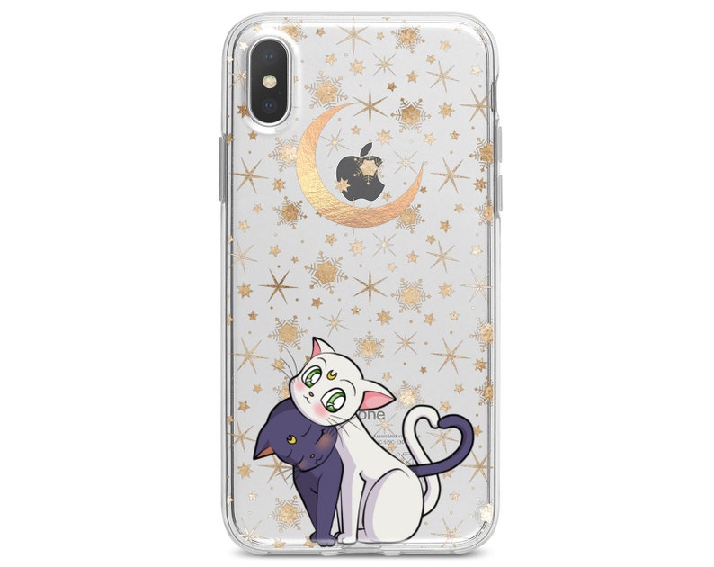 Moon iPhone case iPhone 11 clear luna cat stars iPhone X case iPhone kawaii case iPhone Xs Max case 8 Plus iPhone 13 cute xr cases 12 Pro se image 5