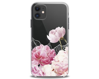 Peony iPhone case girly iPhone 11 case lace iPhone 13 pink iPhone Xr case flower iPhone 8 case Xs Max clear case 6s Plus apple iPhone 7 12 6