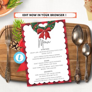 Christmas Menu Template Christmas Dinner Printable Printable Etsy