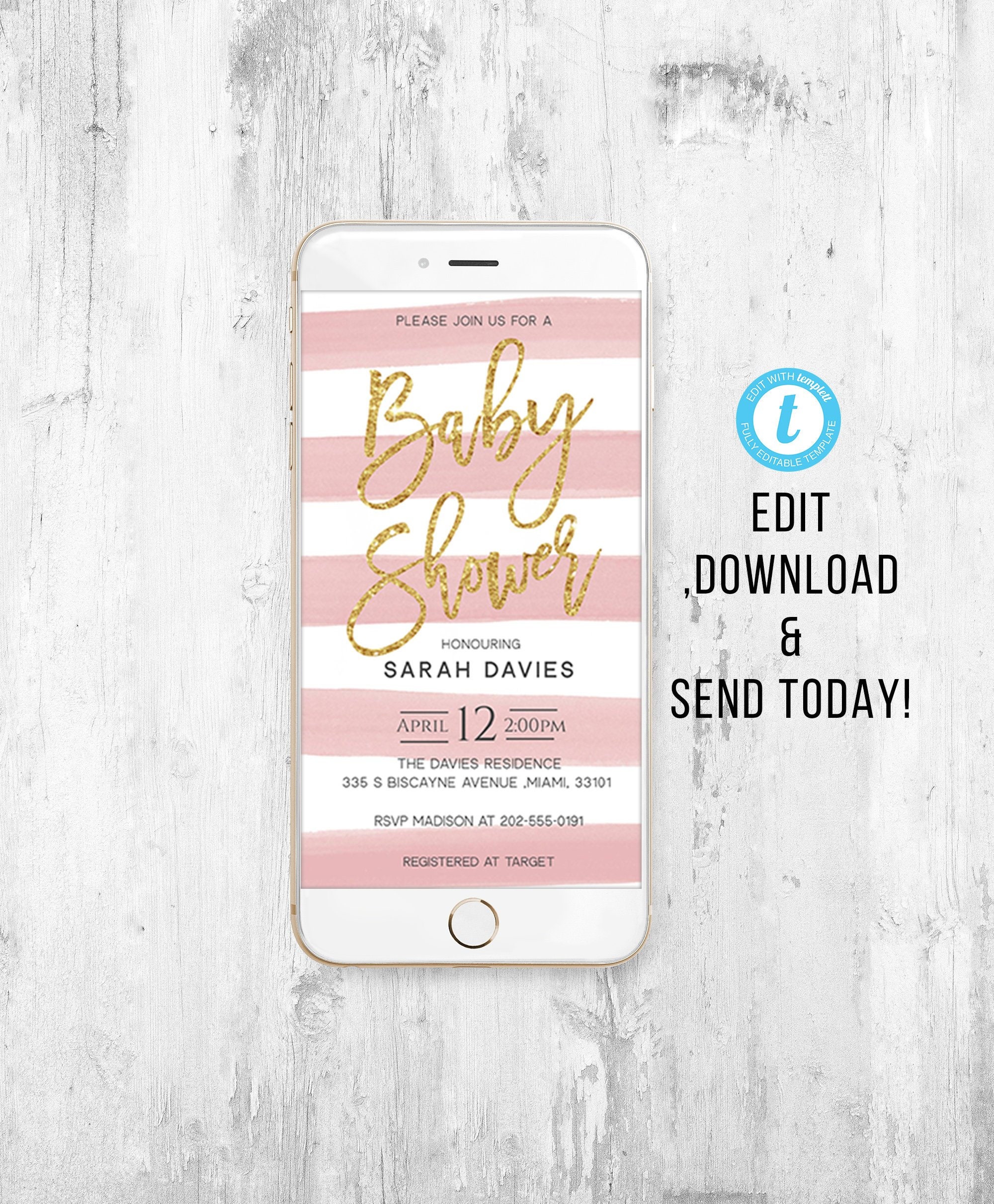 Electronic Baby Shower Invitation Save the Date Editable ...