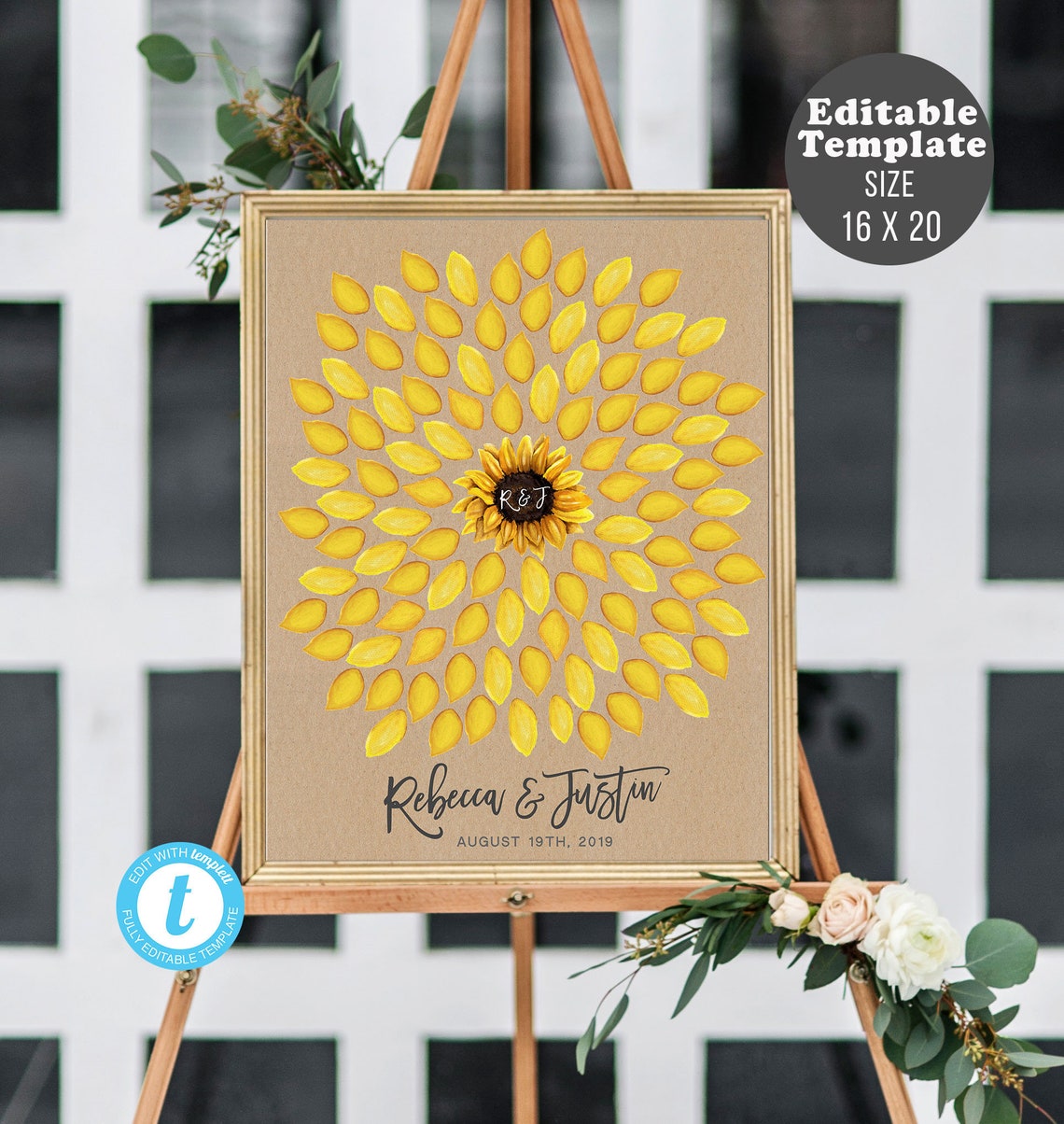 Sunflower Fingerprint Tree Sunflower Guest Book Alternative Etsy