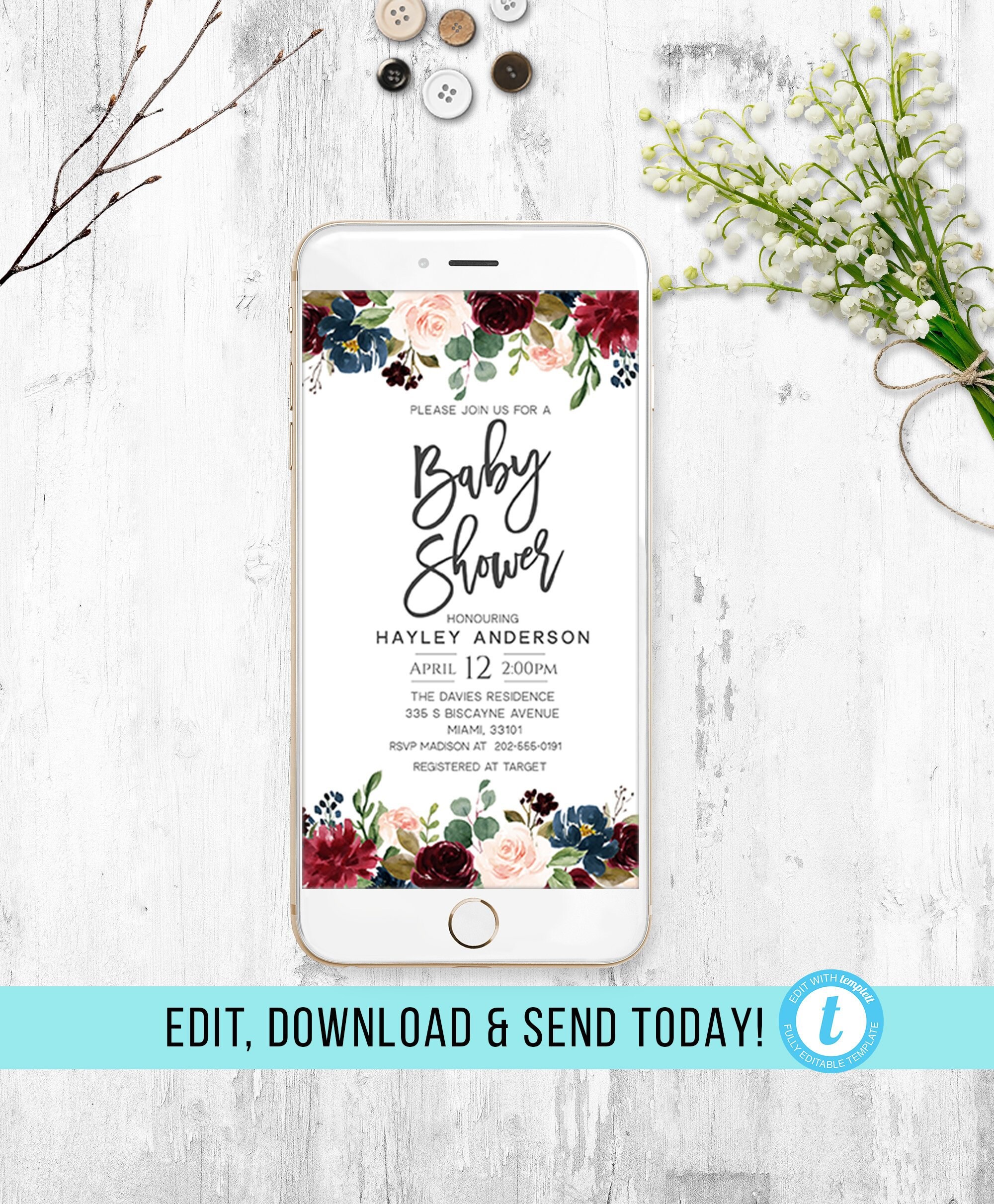 Electronic Baby Shower Invitations Shower Invitations Iphone Etsy