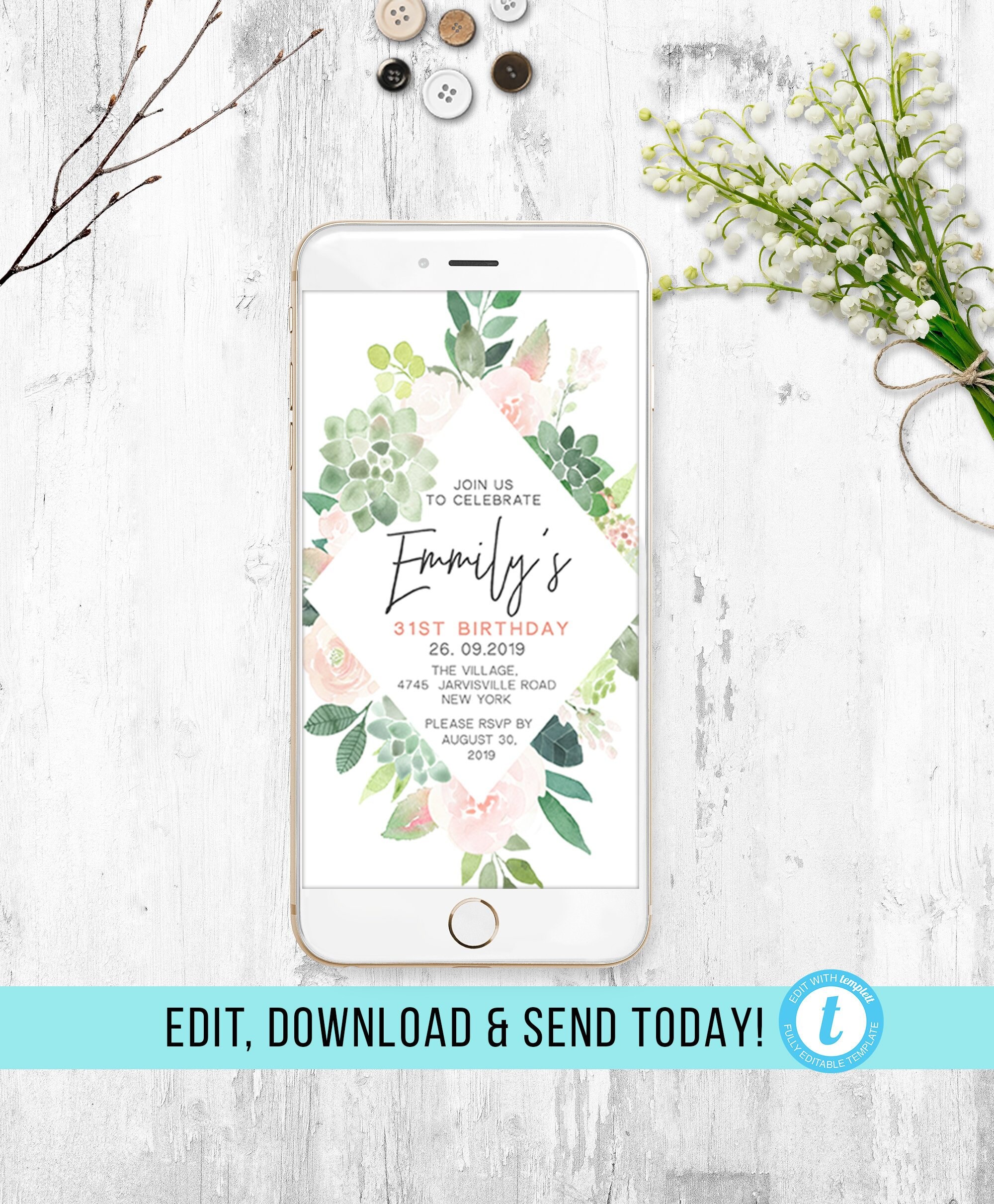 Electronic Birthday Invitation Birthday Invitation Editable Etsy