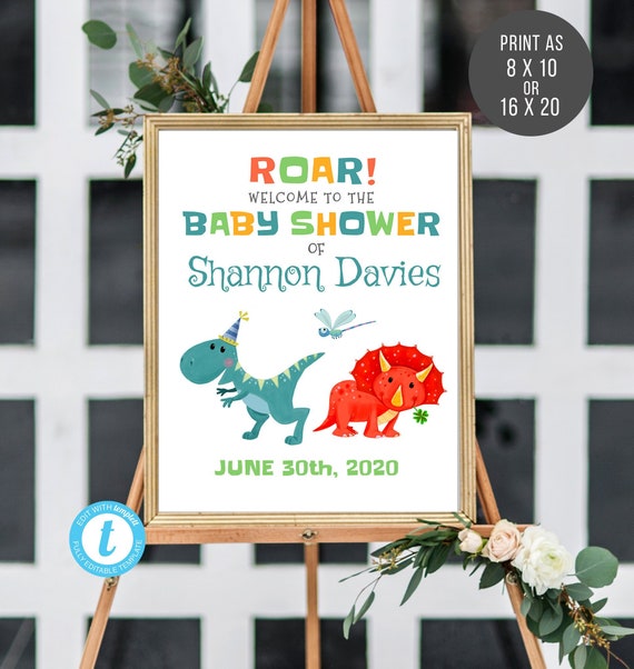 Editable Dinosaur Baby Shower Signbaby Shower Decorations Etsy