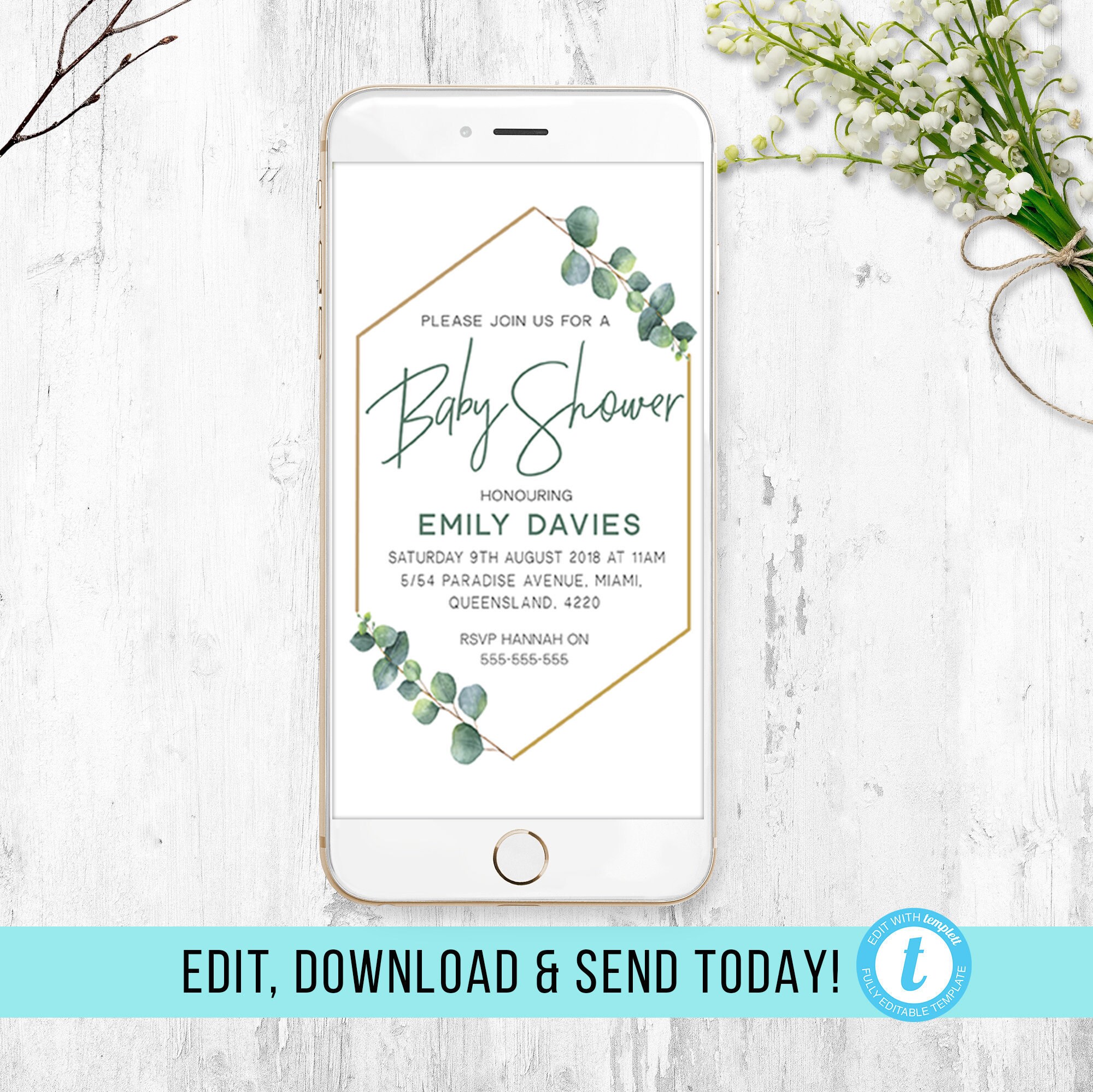 EDITABLE Electronic Baby Shower Invitations Electronic Etsy