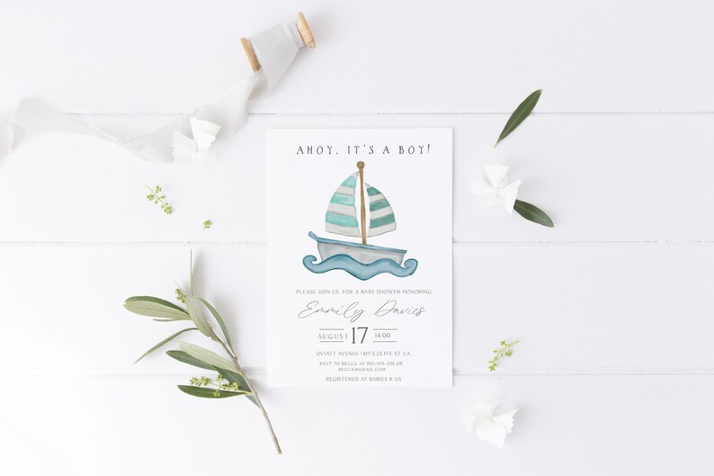 Editable Boat baby shower Invitation Nautical Shower Invite Etsy